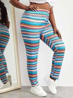  Casual Striped Multicolor Plus Size Bottoms 883