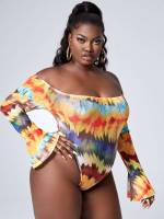 Off the Shoulder Tie Dye Plus Size Jumpsuits  Bodysuits 2319