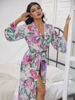 Belted Multicolor  Women Robes 7532