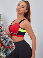 Multicolor Scoop Neck Zipper Women Activewear 8947