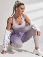 Scoop Neck Ombre Multicolor Women Sports Sets 2511