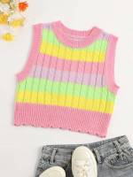  Multicolor Striped Women Sweater Vests 3235