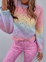 Crop Round Neck Multicolor Ombre Women Clothing 190