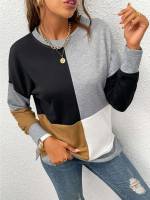 Multicolor Round Neck Long Sleeve Regular Fit Women Clothing 4589