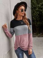 Multicolor Round Neck Twist Women Tops, Blouses  Tee 4046