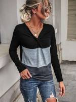  Twist V neck Long Sleeve Women Clothing 7881