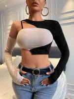 Crop Asymmetrical Neck Slim Fit Sexy Women Tops, Blouses  Tee 4648