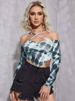 Sexy Long Sleeve Asymmetrical Tie Dye Women Clothing 6125