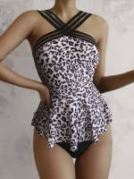 Multicolor Leopard Women Beachwear 8835