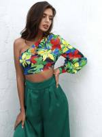 Multicolor Boho Regular Fit One Shoulder Women Tops 596