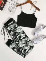 Sporty Knot Sleeveless Women Two-piece Outfits 54