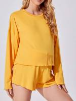 Plain Long Sleeve Mustard Yellow Lettuce Trim Maternity 3831