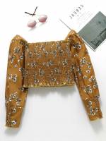 Slim Fit Casual Square Neck Long Sleeve Girls Blouses 2365