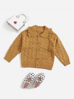 Mustard Yellow Casual Peter Pan Collar Toddler Girls Knitwear 925