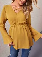 Long Sleeve Ruffle Hem Plain Baby  Mom 9533