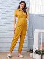 Short Sleeve Mustard Yellow Collar Casual Maternity 9302