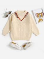 Striped Stand Collar Mustard Yellow Regular Fit Toddler Boys Clothing 9537