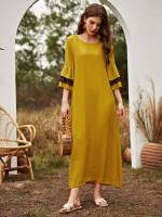 Three Quarter Length Sleeve Modest Mustard Yellow Round Neck World Apparel 59