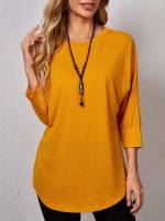 Three Quarter Length Sleeve  Round Neck Women Tops, Blouses  Tee 942