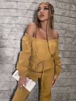 Long Sleeve Off the Shoulder Long Regular Fit Women Jumpsuits  Bodysuits 5600