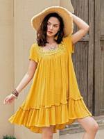  Mustard Yellow Short Women Dresses 5554