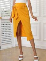  Wrap Mustard Yellow Women Skirts 3934