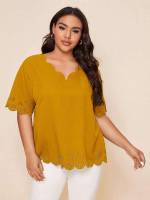  Mustard Yellow Short Sleeve Plus Size Tops 780