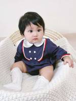 Long Sleeve Navy Blue Button Baby Bodysuits 6300