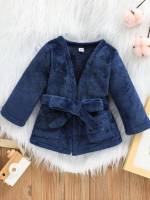 Belted Casual Plain Long Sleeve Baby Coats 2494