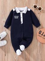 Button Navy Blue Casual Letter Baby  Mom 625