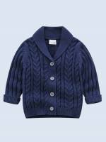 Collar Slim Fit Navy Blue Button Front Baby Knitwear 9772