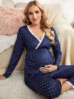  Navy Blue Long Sleeve V neck Maternity Lingerie  Loungewear 217