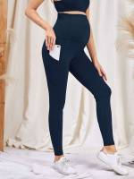 Pocket Sporty Navy Blue Maternity Bottoms 1071