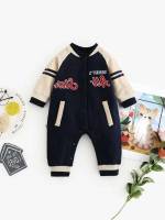  Letter Sporty Baseball Collar Baby Onesies 8435