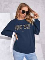 Letter Navy Blue Regular Fit Casual Maternity Sweatshirts 3041