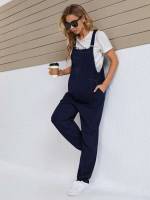 Long Preppy Pocket Maternity Jumpsuits 7843