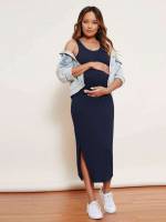 Navy Blue Regular Fit Scoop Neck Maternity 238