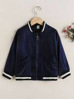 Pocket Regular Fit Baseball Collar Navy Blue Kids Clothing 6705