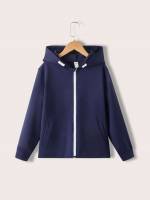 Navy Blue Regular Hooded Pocket Boys Clothing 9800