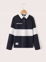 Navy Blue Long Sleeve Polo Casual Boys Polo Shirts 1533