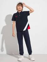 Short Sleeve Navy Blue Casual Kids Clothing 3907