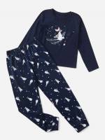 Cartoon Navy Blue  Girls Loungewear 2645