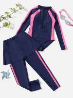 Navy Blue High Neck Zipper Girls Clothing 4633