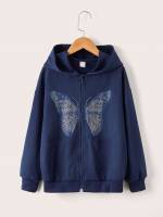 Hooded Regular Fit Butterfly Casual Girls Sweatshirts 5287