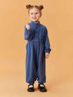  Button Front Long Sleeve Long Toddler Girl Jumpsuits 688