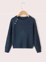 Plain Casual Navy Blue Long Sleeve Toddler Boys Clothing 3896