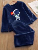 Regular Fit Navy Blue  Toddler Boy Two-piece Outfits 4457