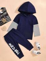  Regular Fit Hooded Long Sleeve Toddler Boy Two-piece Outfits 536