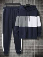 Casual Regular Fit Hooded Navy Blue Men Two-piece Outfits 946