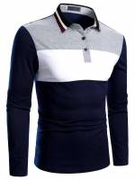  Navy Blue Long Sleeve Button Front Men Tops 6197